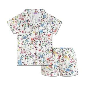 Floral Two-Piece Super Soft & Cozy White Bright Floral Pajamas with Pink Piping